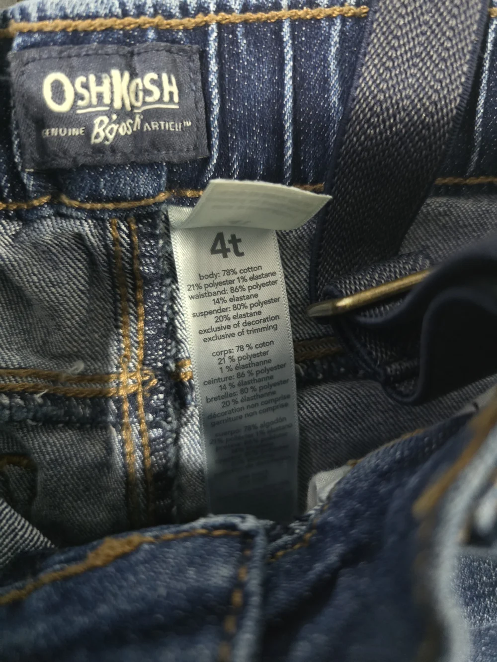 OshKosh B'gosh Dark Blue Denim Jeans with Navy Suspenders - Size 4T